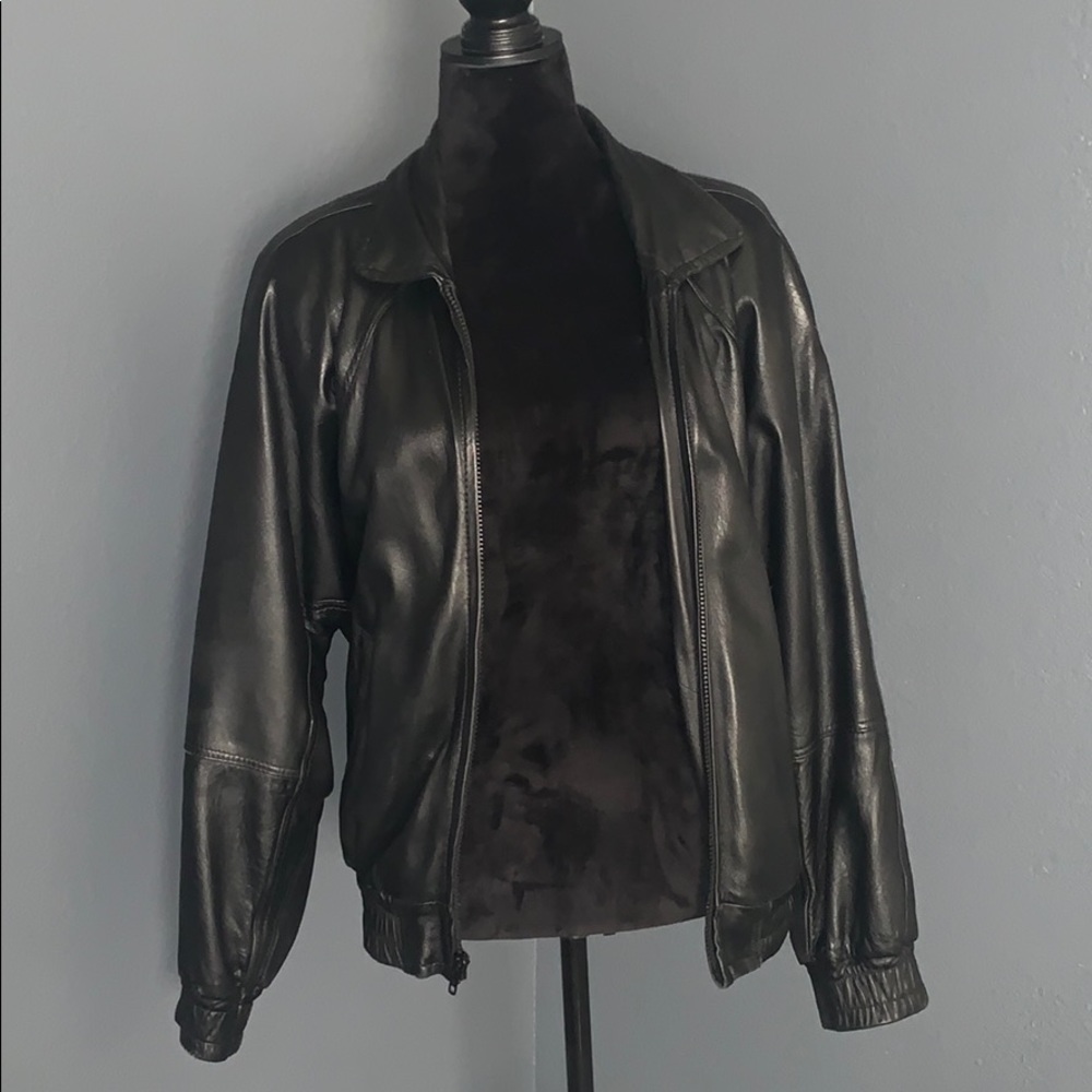 Men’s black leather jacket